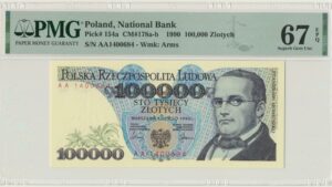 100.000 złotych 1990 – AA – PMG 67 EPQ