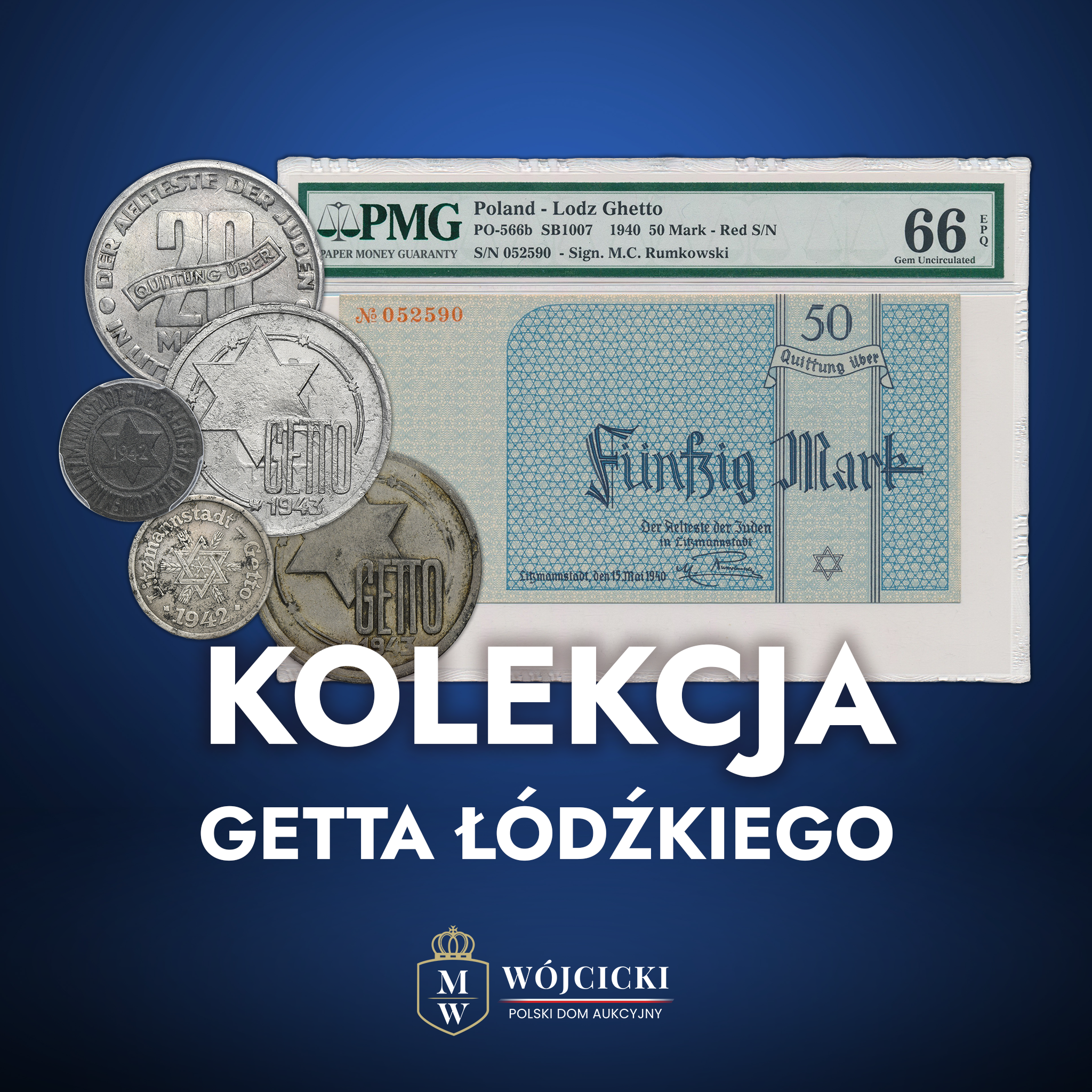 Coins and paper money pictured in the Łódź Ghetto Collection graphic
