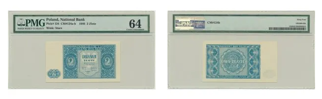 2 złote 1946 niebieskie, PMG 64 – WÓJCICKI