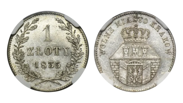 1 złoty Wolnego Miasta Krakowa z 1835 roku w ocenie NGC MS61